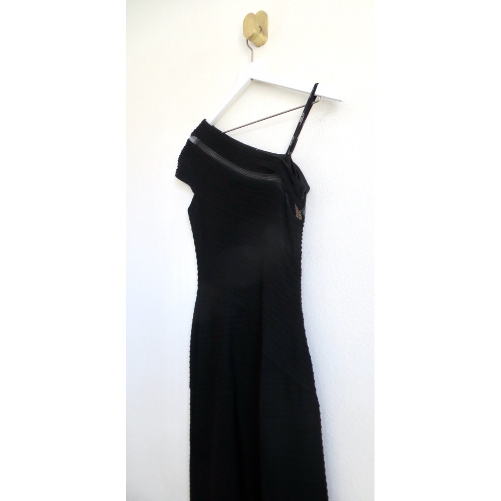 Tadashi Shoji One Shoulder Pintuck Jersey Mermaid Maxi Gown Dress Black SZ S - Picture 9 of 11